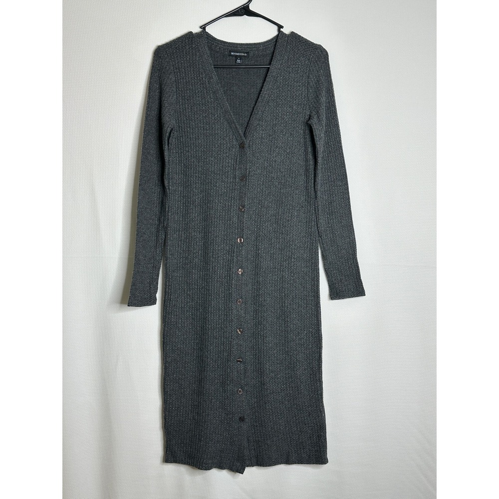 Beyond Yoga Waffle Knit Duster Cardigan Dress Charcoal Gray Long Sleeve Small